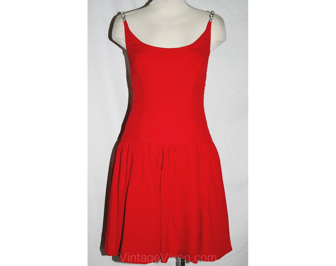 Size 4 Red Crepe Cocktail Dress With Rhinestone Straps 1920s - Etsy