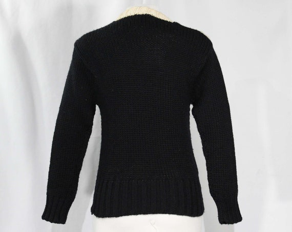 Size Small 1940s Nautical Sweater - WWII Era Black Knit 40s