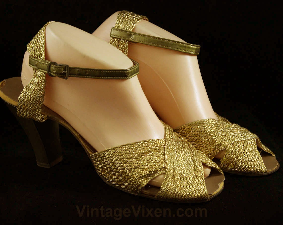 Size 5.5 Shoes Hollywood Style 1950s Gold Sandals 5 1/2 Etsy