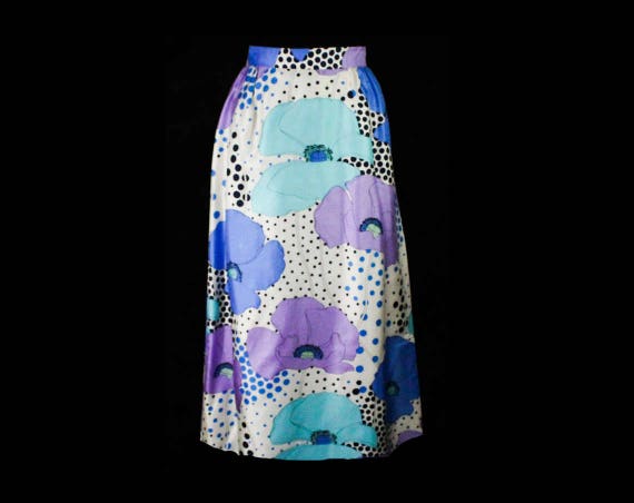 Size 10 Poppies Skirt - 60s Blue & Purple Floral S