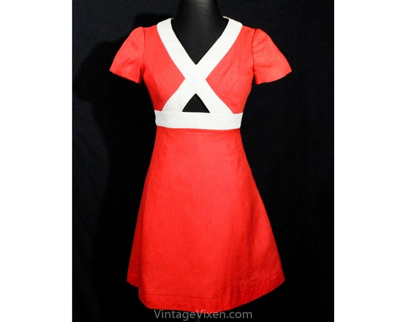 Size 6 Coral Linen Dress - Posh Designer 60s Short
