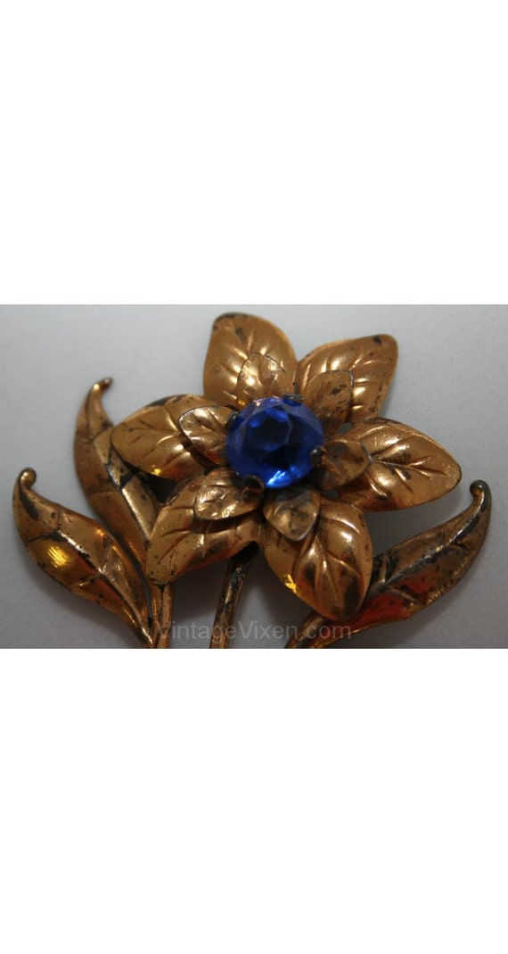 Elegant 1940s Gold Metal on Sterling Flower Pin w… - image 2