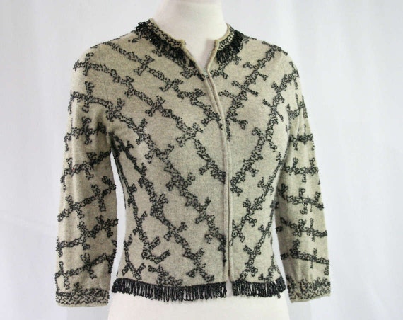 1950s Beaded Sweater - Soft As Cashmere - Charcoa… - image 1