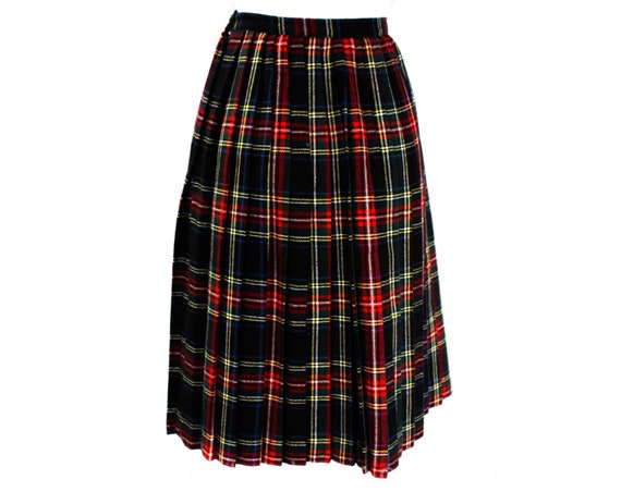Size 2 Tartan Plaid Wool Full Skirt - XS Black Re… - image 5