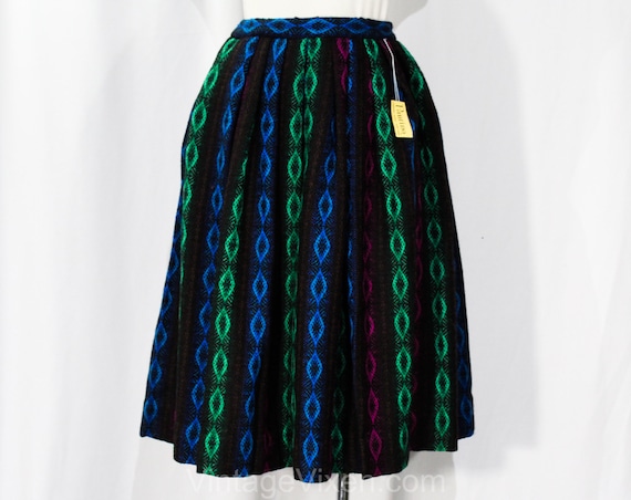 XXS 1950s Pleated Skirt - Folk Style Harlequin Di… - image 1
