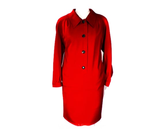 Size 12 Valentino Dress - Red Wool Challis 80s De… - image 1