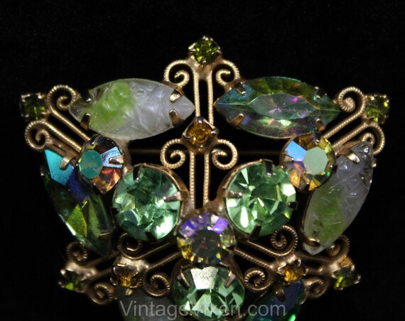 1950s Juliana Brooch - Peridot Green Rhinestones … - image 2