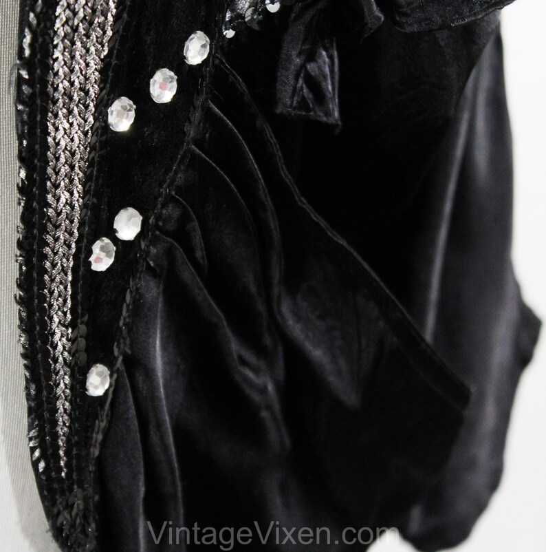 Artsy Asymmetric Velvet and Rhinestones Size 16 Party Girl Outfit 1990s Black Satin 3 Piece Set 50010 Tank Top /& Jacket with Skirt
