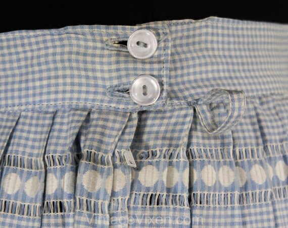 1950s Gingham Skirt - Light Blue Checked Cotton 5… - image 6
