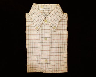 Size 12 Boy&#39;s Oxford Shirt - 1950s 60s Neutral Plaid Cotton Preppy Top - Child&#39;s Short Sleeve Summer 50s Dee Cee Button Front - NOS NWT