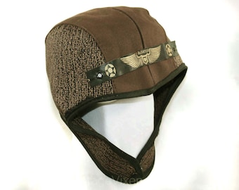 Casco de aviador infantil de los años 30 - Sombrero de algodón marrón para disfraz de niño - Gorra auténtica de los años 20 y 30 - Raro disfraz de Lindbergh, artículo nuevo sin usar