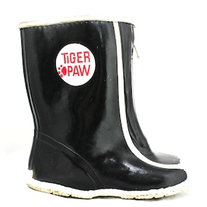 Boys 50s 60s Black Galoshes - Child Size 8 - Authentic 1960s Boy&#39;s Rain Boots - Tiger Paw - Kitsch Mid Century Childrens Shoes - Deadstock