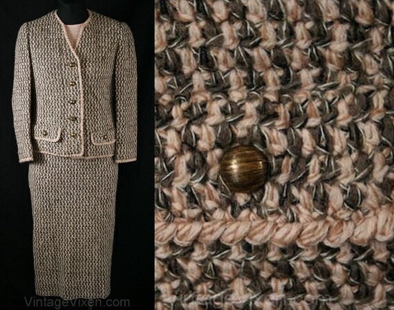 XS 1950s Crochet Suit - Pink & Mocha Hand Crochete