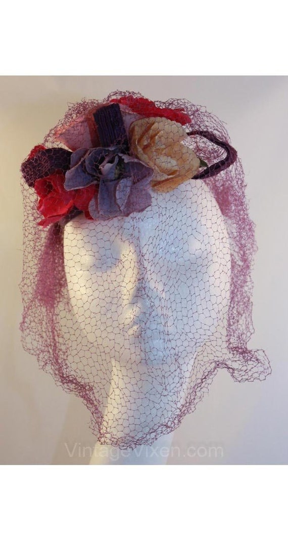 40s Hat - Wonderful 1940s Purple Veiled Millinery… - image 2