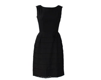 1950s Wiggle Dress - Sexy Small Black Fitted Cocktail - 50s 60s Bombshell Party Dress LBD with Tiered Beehive Style Skirt - Waist 25
