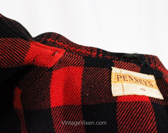 Men's 1940s Jacket - Red Plaid Long Sleeve Lumber… - image 5