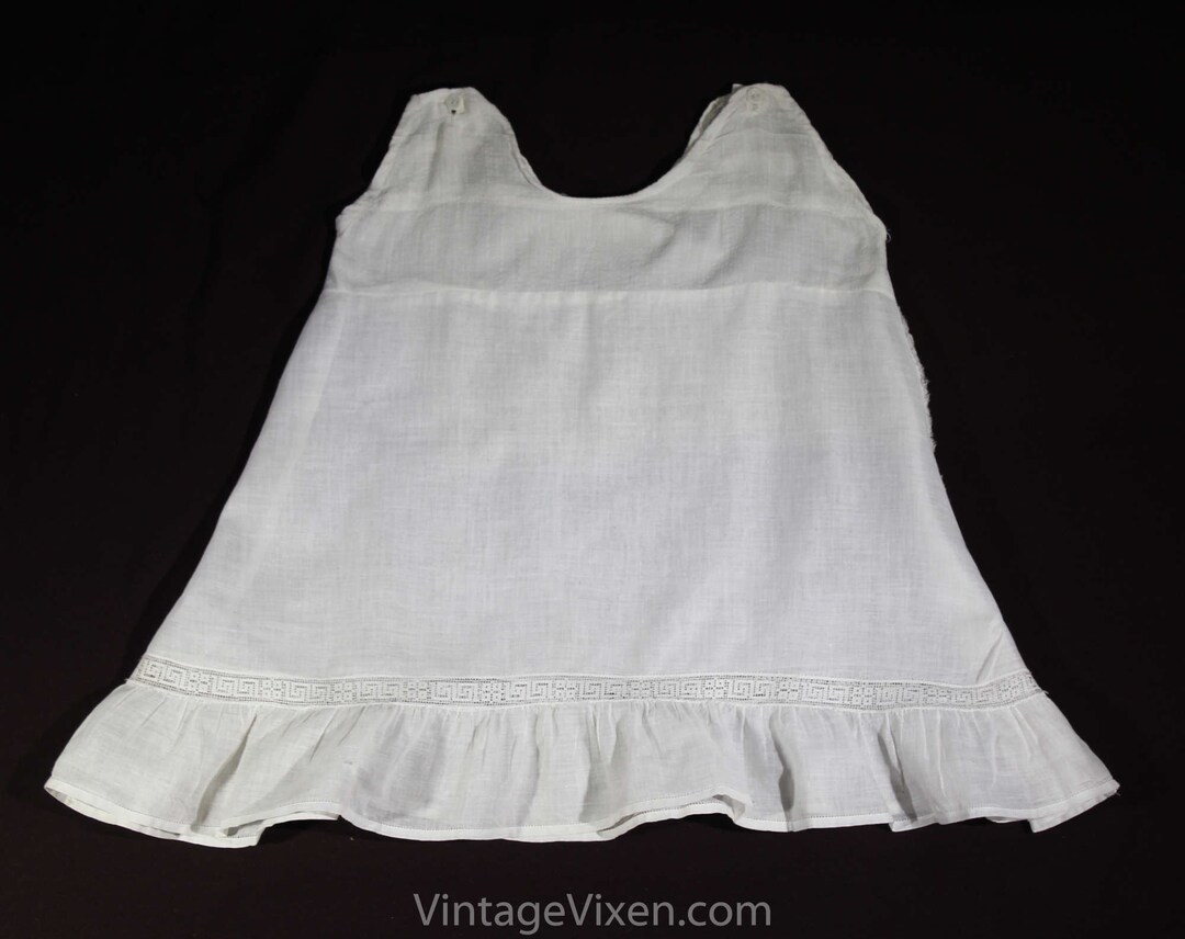 Antique Baby Chemise Fine Cotton White Toddler's Slip With Greek Key