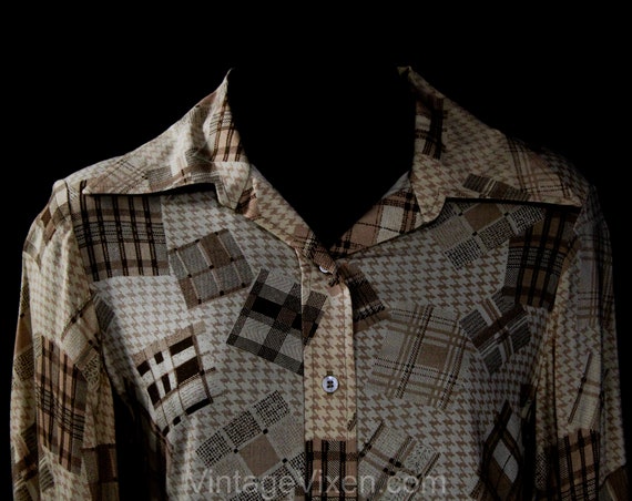 Size 12 Patchwork Print Shirt - 1970s Houndstooth… - image 2