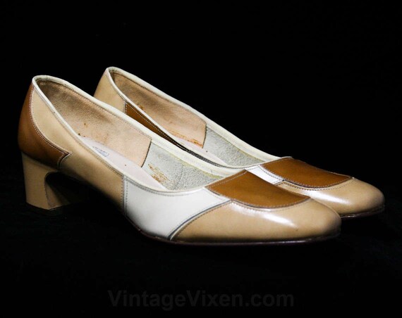 Size 6 1/2 Mod 1960s Patchwork Leather Pumps - Un… - image 3