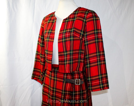 Size 8 1950s Tartan Plaid Suit - Red Forest Green… - image 2