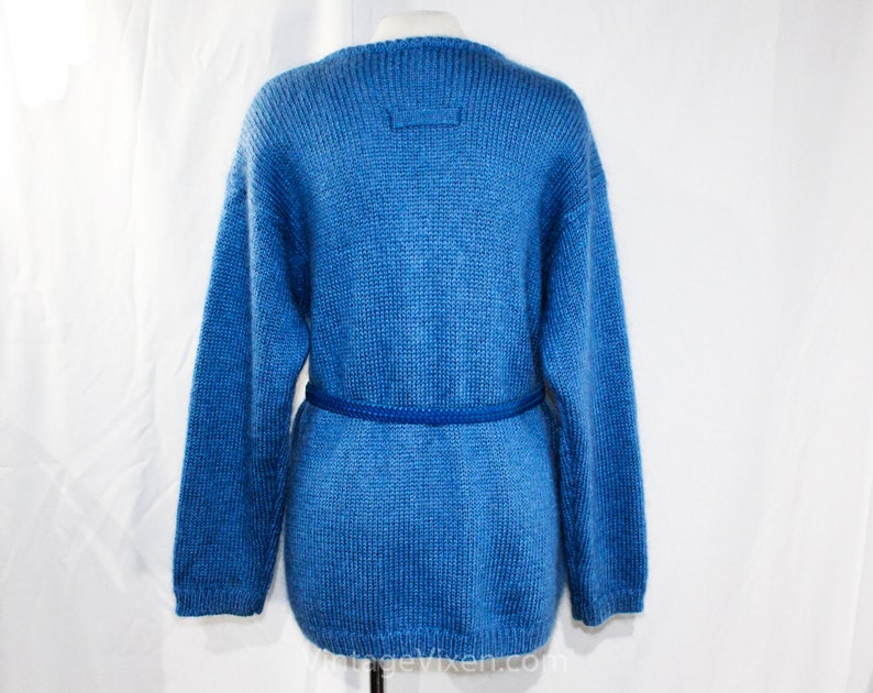 Bust 40.5 Leather Belt Size 10 Blue Mohair Sweater 1980s Silky Soft Pullover V Neck /& Slouchy Casual Boyfriend Style Winter Spring