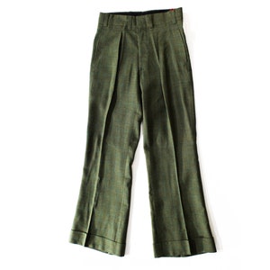 Men&#39;s Small Pant - Mens Retro Sage & Blue Plaid Trousers - Looks 1920s 30s Made in 1960s 70s - Saxon Baggies - Oxford Bags - Waist 30