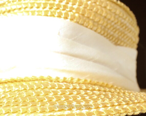 1960s Yellow Breton Hat from I. Magnin - Wide Sum… - image 6