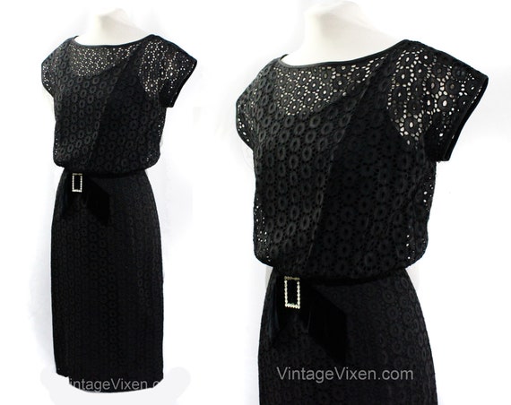 Small 1950s Black Dress - 50s Cotton Summer Dress… - image 3