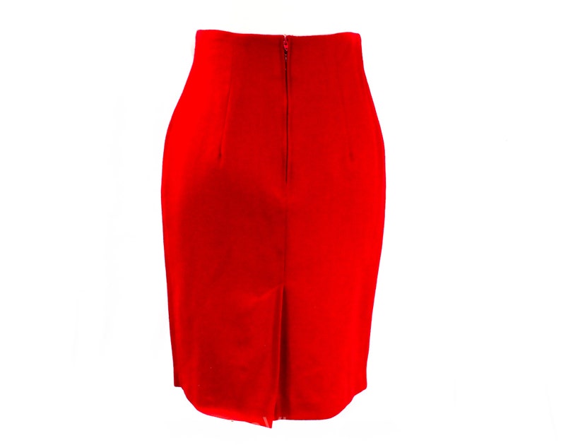 Size 6 Red Fitted Skirt 1980s Sexy Chic Wool Classic Fall Winter Career Clothes Pegged Waist 80s 90s Gorgeous Scarlet Hue Waist 25.5 image 7