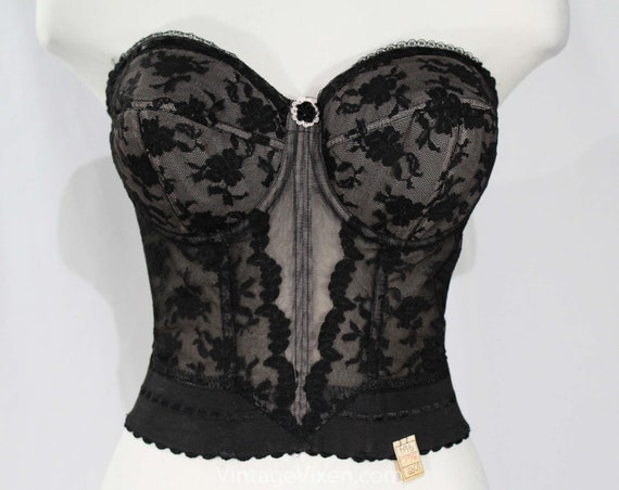34A 50s Strapless Bra - Burlesque 1950s Black Lace