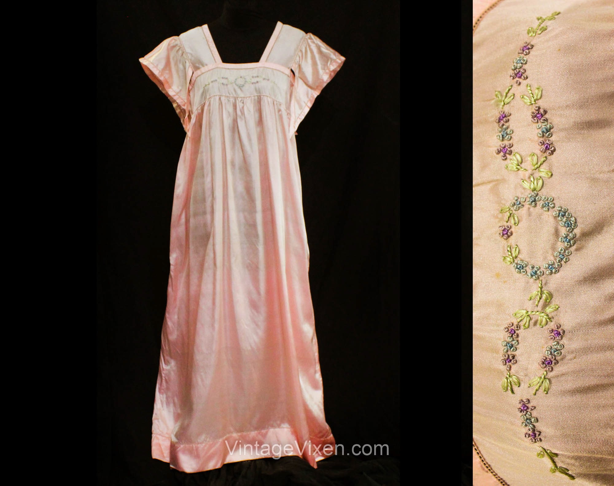 Edwardian Nightgown, 1900s 1910s Pink Cotton Embroidered