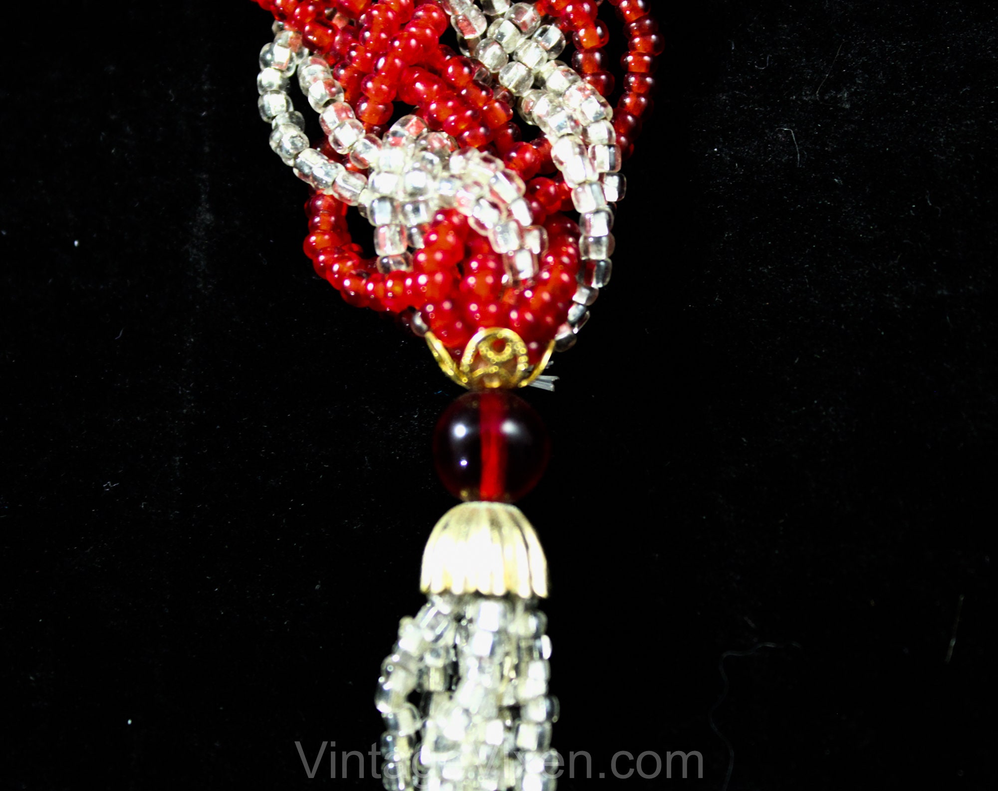 Gorgeous Silver and Red Beaded Statement belt Sz S Beaded Braid Belt With Tassels - Red & Silver Glass Beads  main image 2