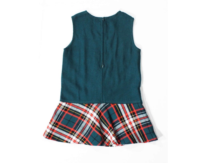Child Size 10 Girl/'s Mod 60s Mini Dress Chest 28 Go-Go 1960s Teal Green Sleeveless Jumper Cute Fall Winter Tartan Red /& Black Plaid