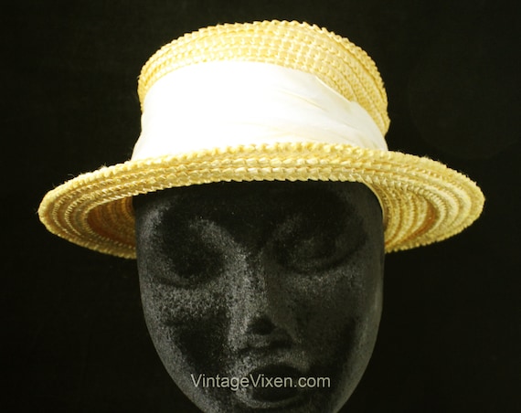 1960s Yellow Breton Hat from I. Magnin - Wide Sum… - image 1