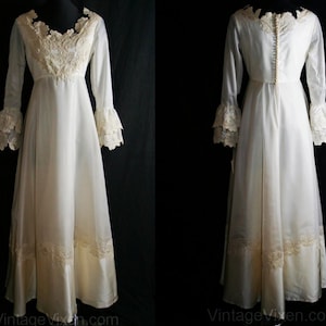 Size 8 Wedding Dress - Haute Hippie 1960s Empire Bridal Gown with Belled Long Sleeves - 60s NOS Deadstock - Bust 35 - Waist 28 - 34124-1