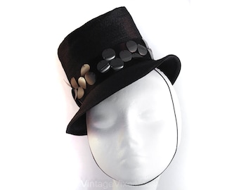 1930s Tilt Hat - Hollywood Marlene Dietrich Starlet Style - 30s 40s Black Stovepipe Hat with Paillettes - NY Label - Pristine Condition