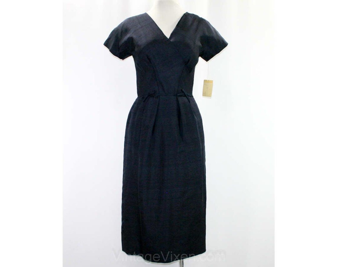 Size 4 1950s Hourglass Dress Navy Blue Silk 50s Wiggle - Etsy