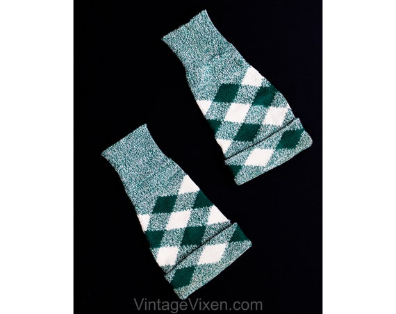 1950s Arm Warmers - Emerald Green & White Wool Ar… - image 5