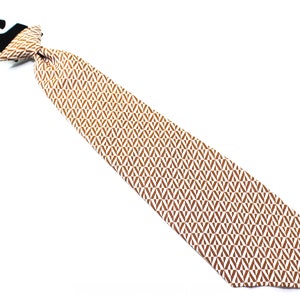 70s Men&#39;s Tie - 1970s Geometric Chevrons Necktie - Wide Width 70&#39;s Superba Label - Clip On Mens Tie - Terracotta Rust Brown & Offwhite