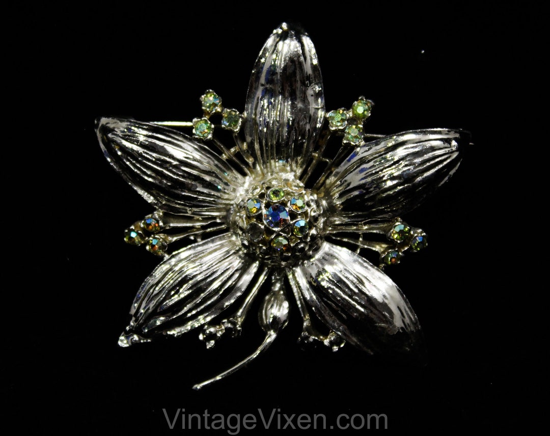 Bold Silver Flower Brooch 1960s Five Petal Floral Pin - Etsy