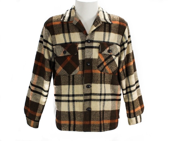 Men's 1960s Jacket - Brown Plaid Jacket - Working… - image 1