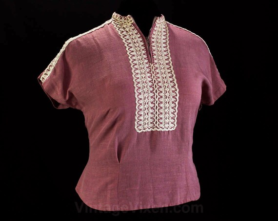 Size 14 1940s Shirt - Lilac Pink Faux Linen 40s To