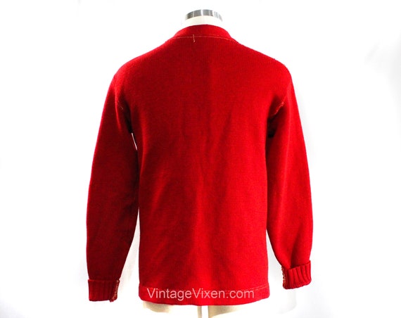 Men's XS 1920s 1930s Sweater - Red Wool Knit Mens V Neck Cardigan