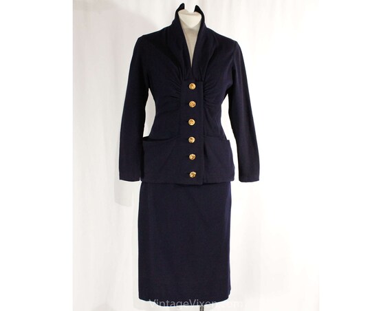 Size 6 1940s Suit - Navy Blue 40s Jacket & Skirt … - image 5