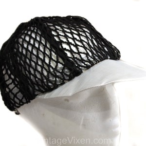 Hip-Hop 1980s 90s Baseball Cap - Black Fishnet Hat - See Through Fish Net with Metallic Silver Visor - Urban Rapper Street Fashion - 50364