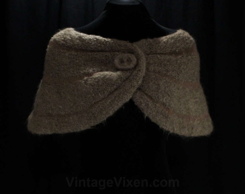 1950s Fluffy Mocha Knit Wrap 50s 60s Light Brown Shoulder Shawl Any Size Soft Mohair Wool Shrug 47393 Bombshell Style Autumn