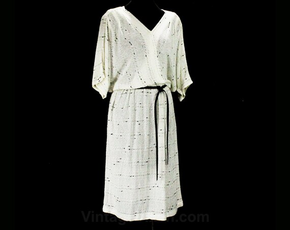 Large Boho Dress - 1970s 80s White & Black Openwo… - image 4