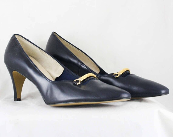 Size 8 Navy Shoes - 1950s 1960s Dark Blue Heels b… - image 3