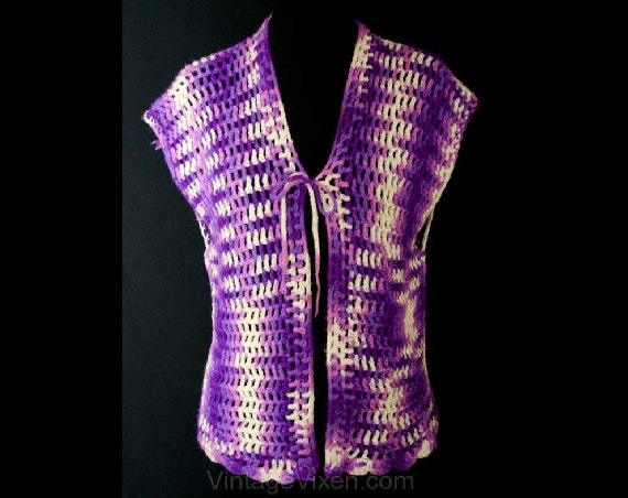 Size 8 Purple Vest - 1970s Brindled Hippie Knit Ve
