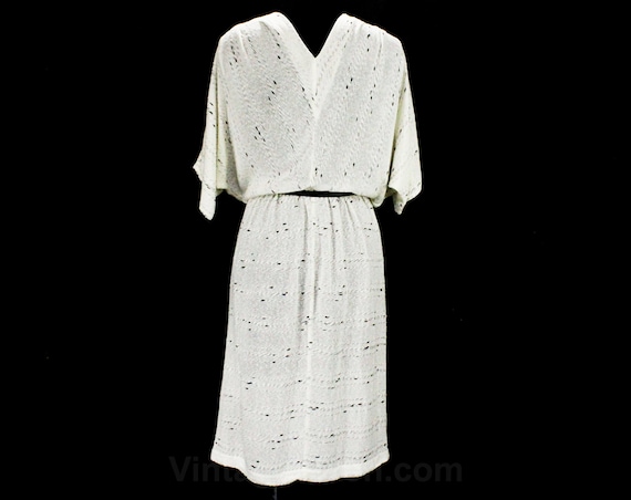 Large Boho Dress - 1970s 80s White & Black Openwo… - image 9